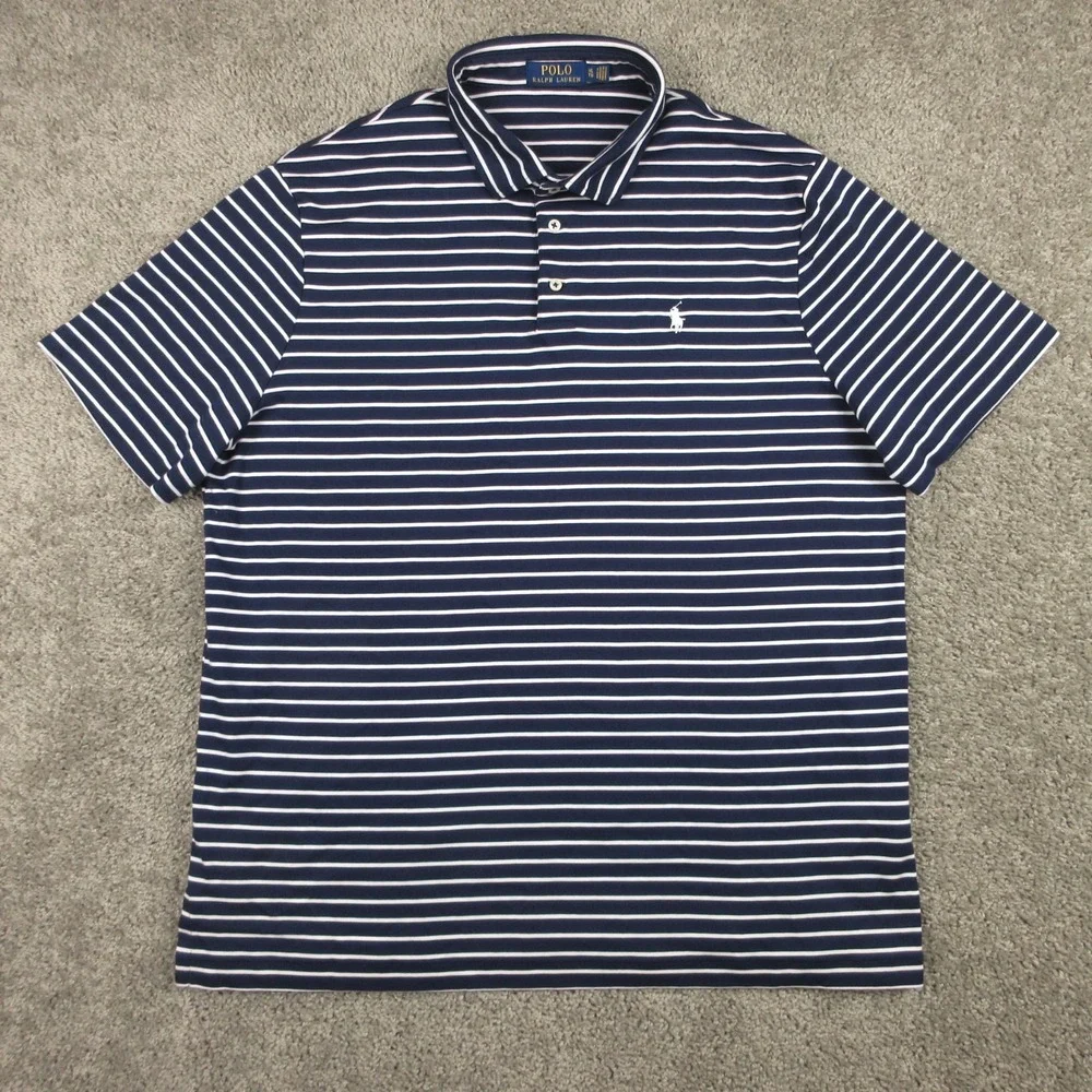 Polo Ralph Lauren Shirt Mens XL Navy White Striped Soft Knit Golf Tennis Preppy